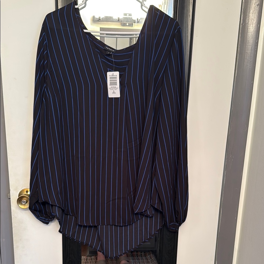 Black and Blue Striped Women's Top